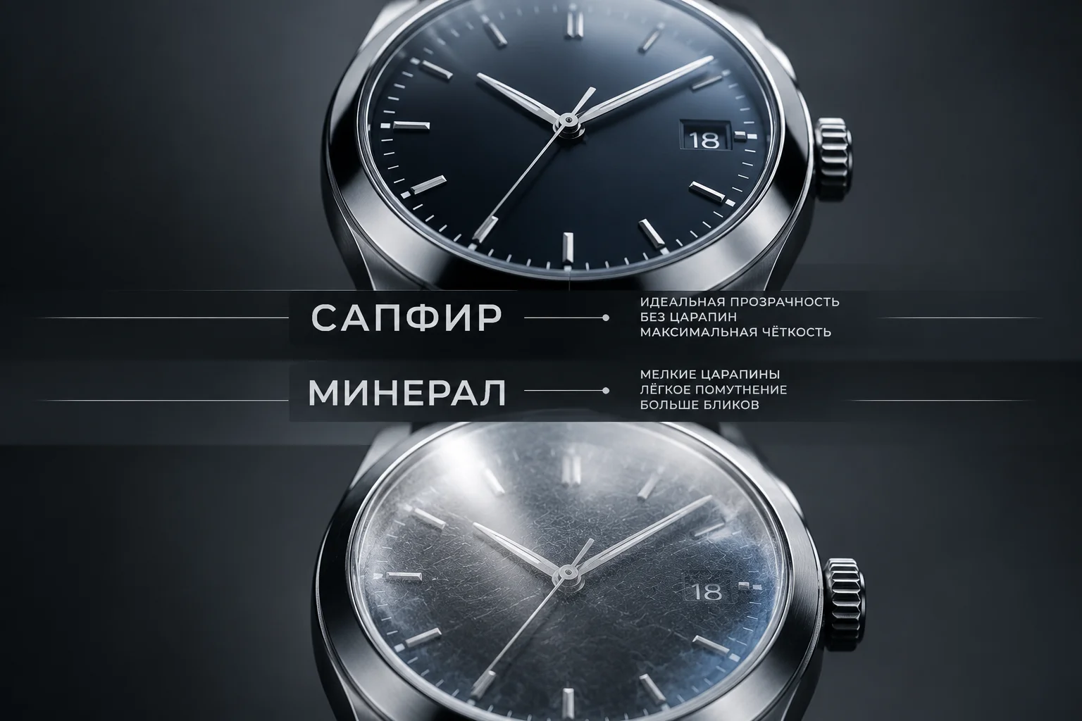 Сравнение сапфирового и минерального стекла