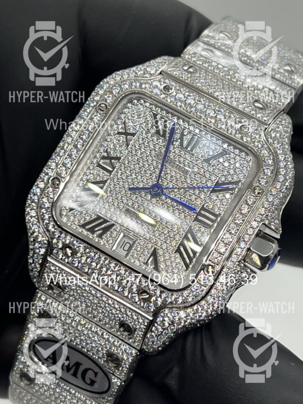 Фото 9 - Cartier Santos de Cartier 40mm Diamond Steel Art 11450