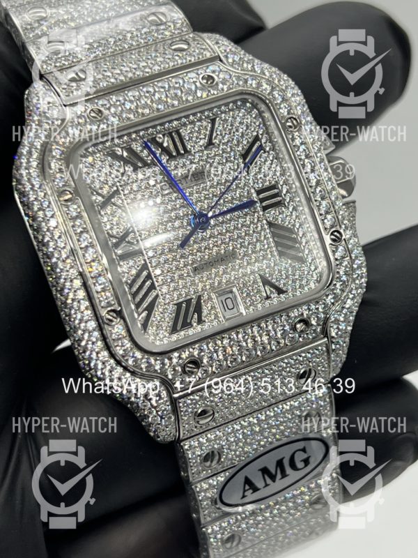Фото 10 - Cartier Santos de Cartier 40mm Diamond Steel Art 11450